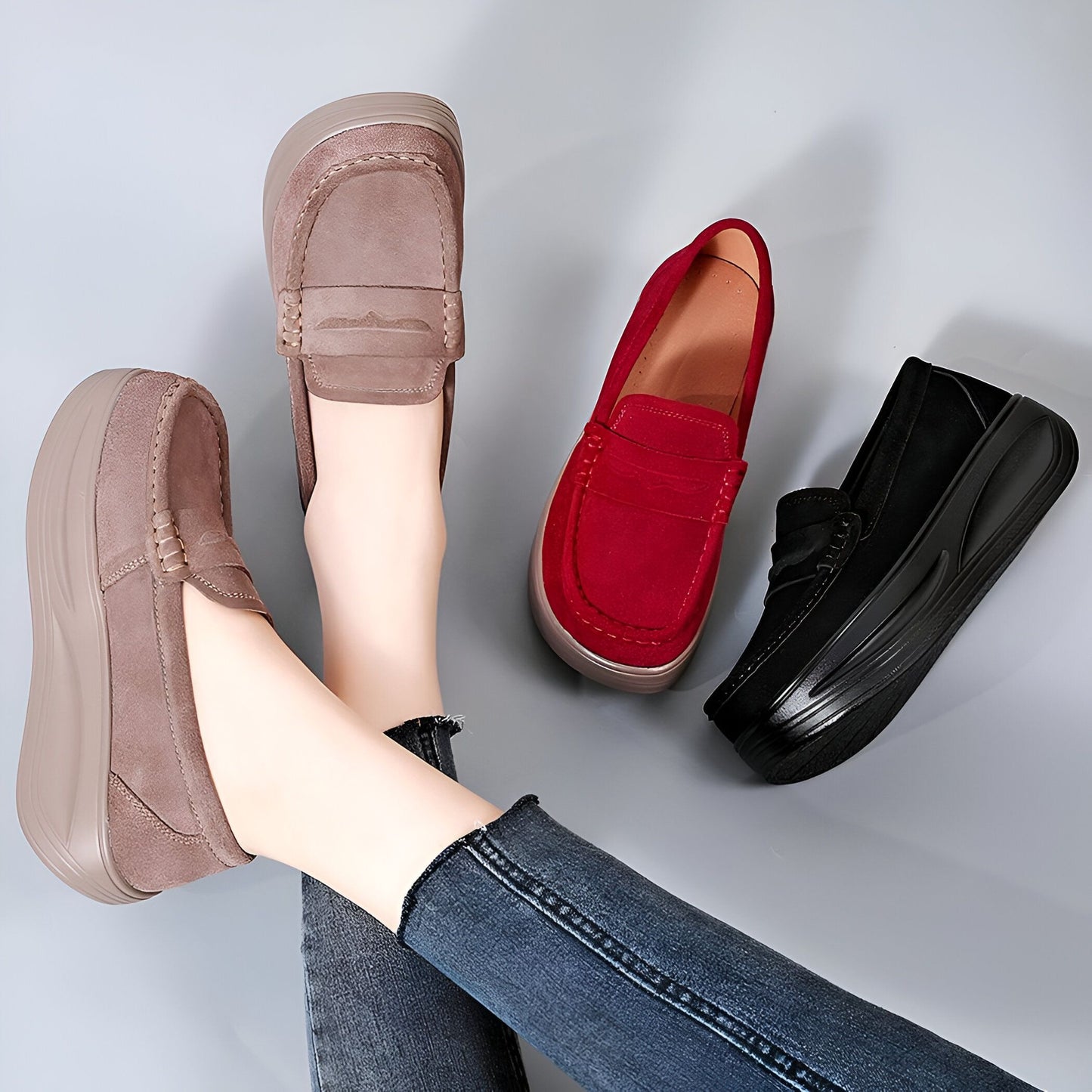 Blis Mocassins Femme Plateforme Synthétique Aspect Daim