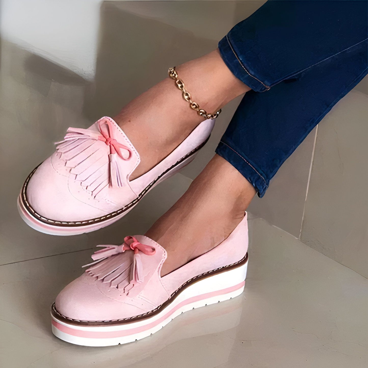 Nova Mocassins à Franges Compensés Simili Cuir Femme