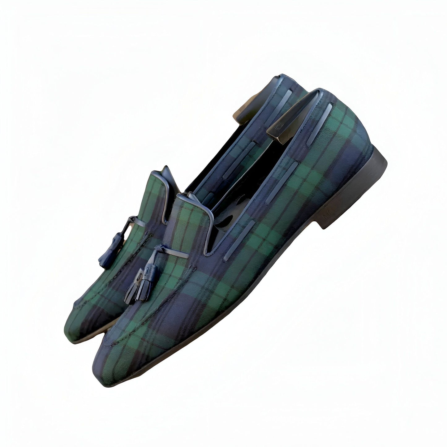 Élite Mocassins Homme Carreaux Bleu Vert à Glands