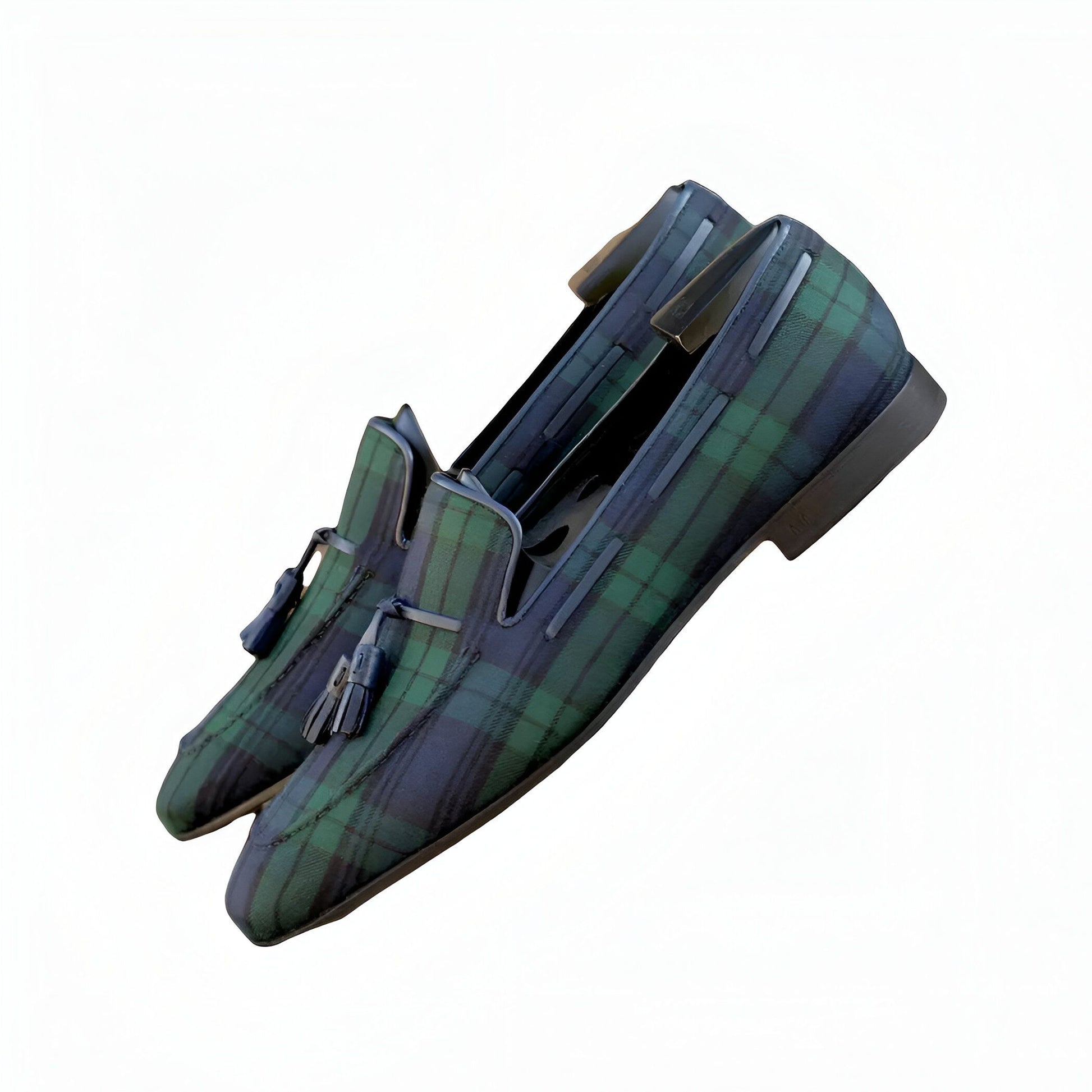 Élite Mocassins Homme Carreaux Bleu Vert à Glands