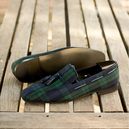 Élite Mocassins Homme Carreaux Bleu Vert à Glands
