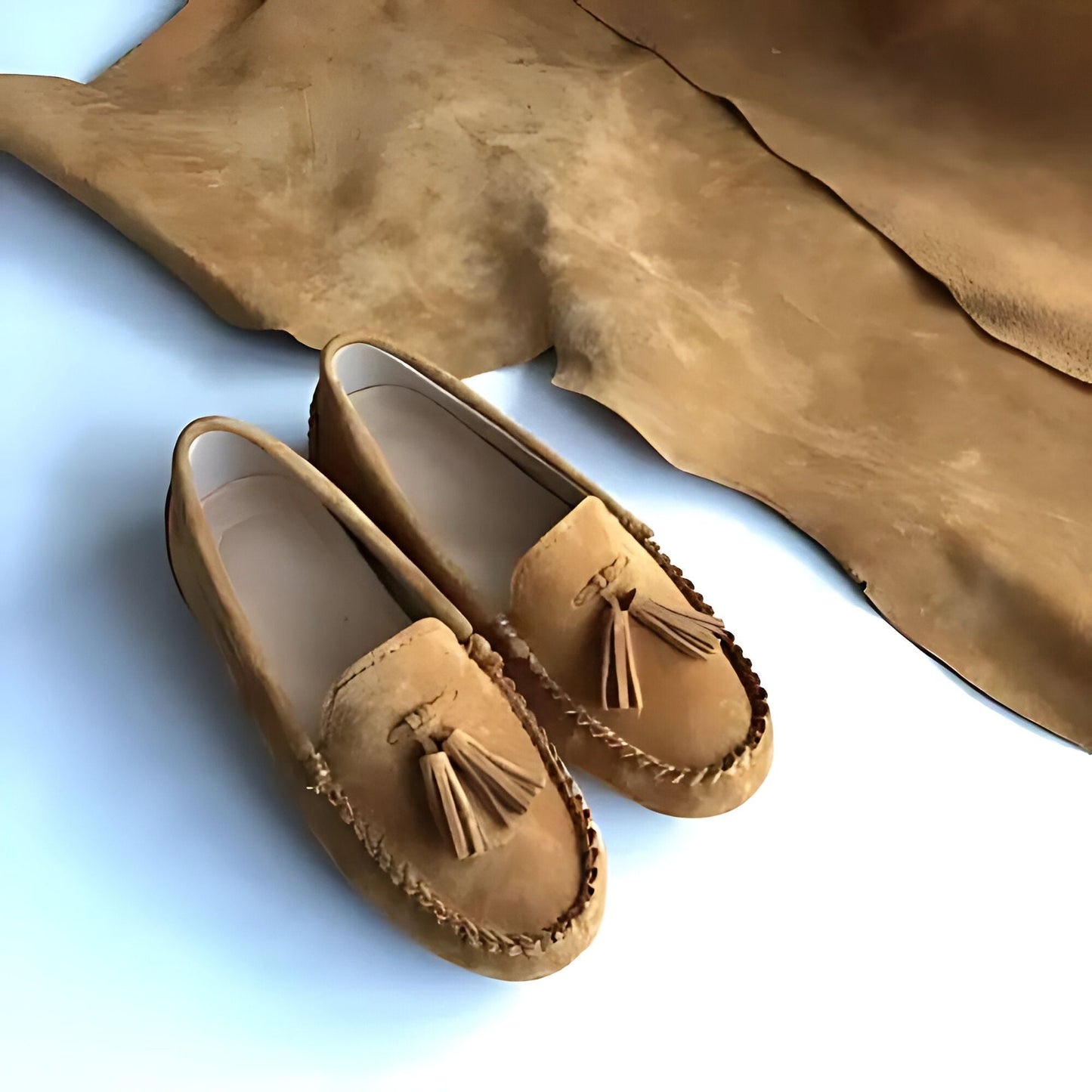 Luxe Mocassins Daim Souple Femme à Glands