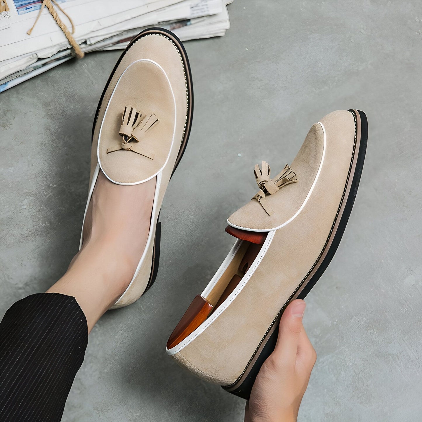 Luxe Mocassins homme cuir suède à glands