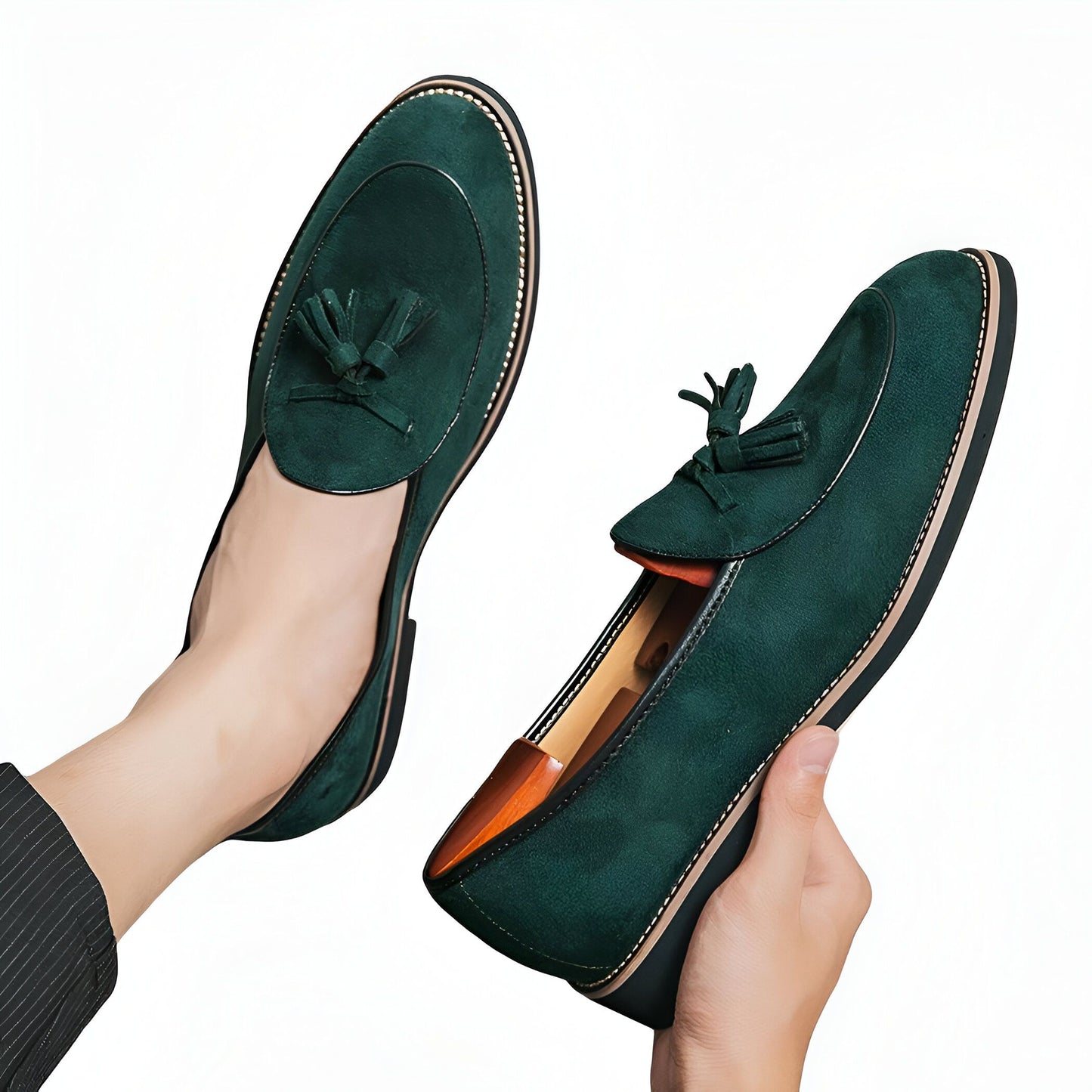 Luxe Mocassins homme cuir suède à glands