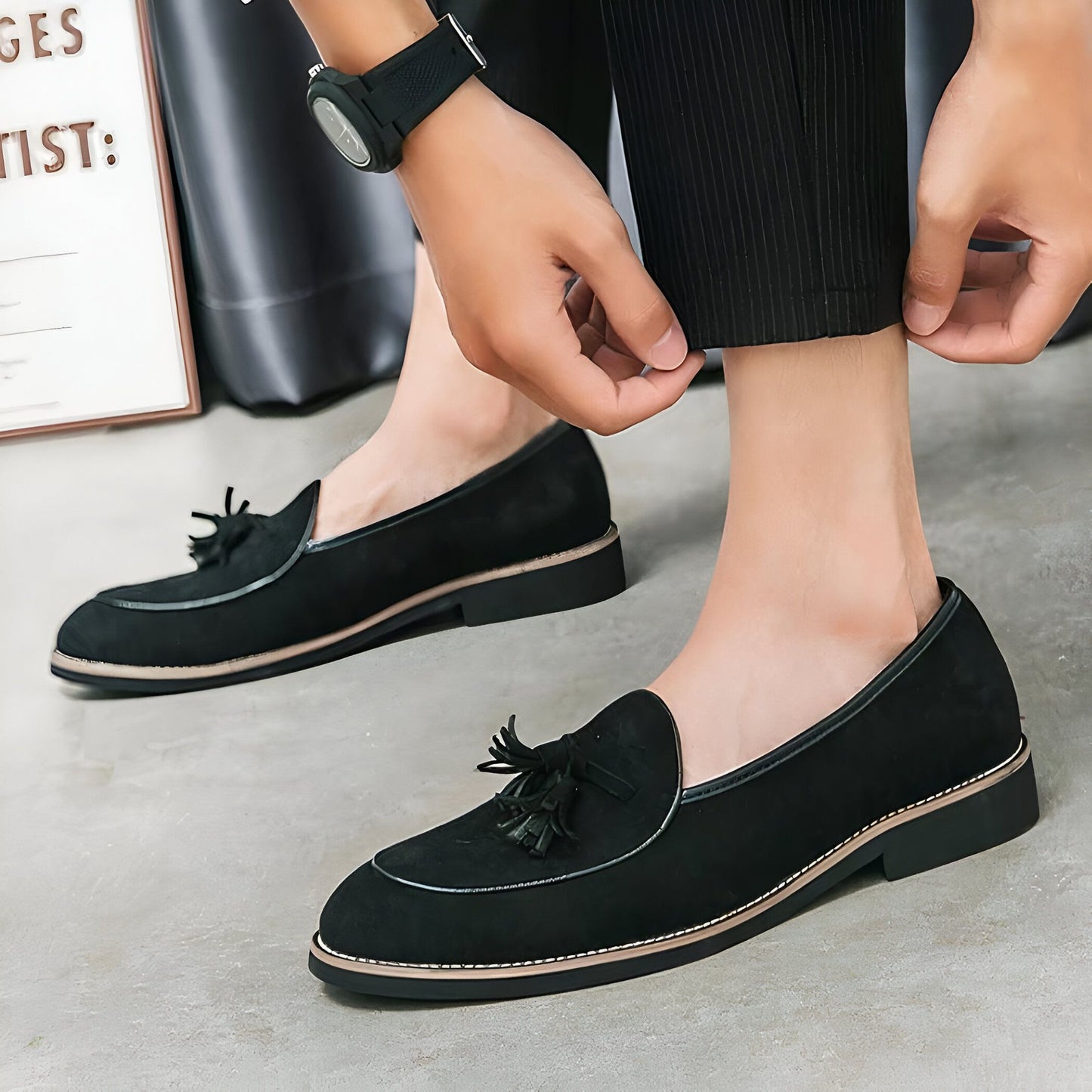 Luxe Mocassins homme cuir suède à glands