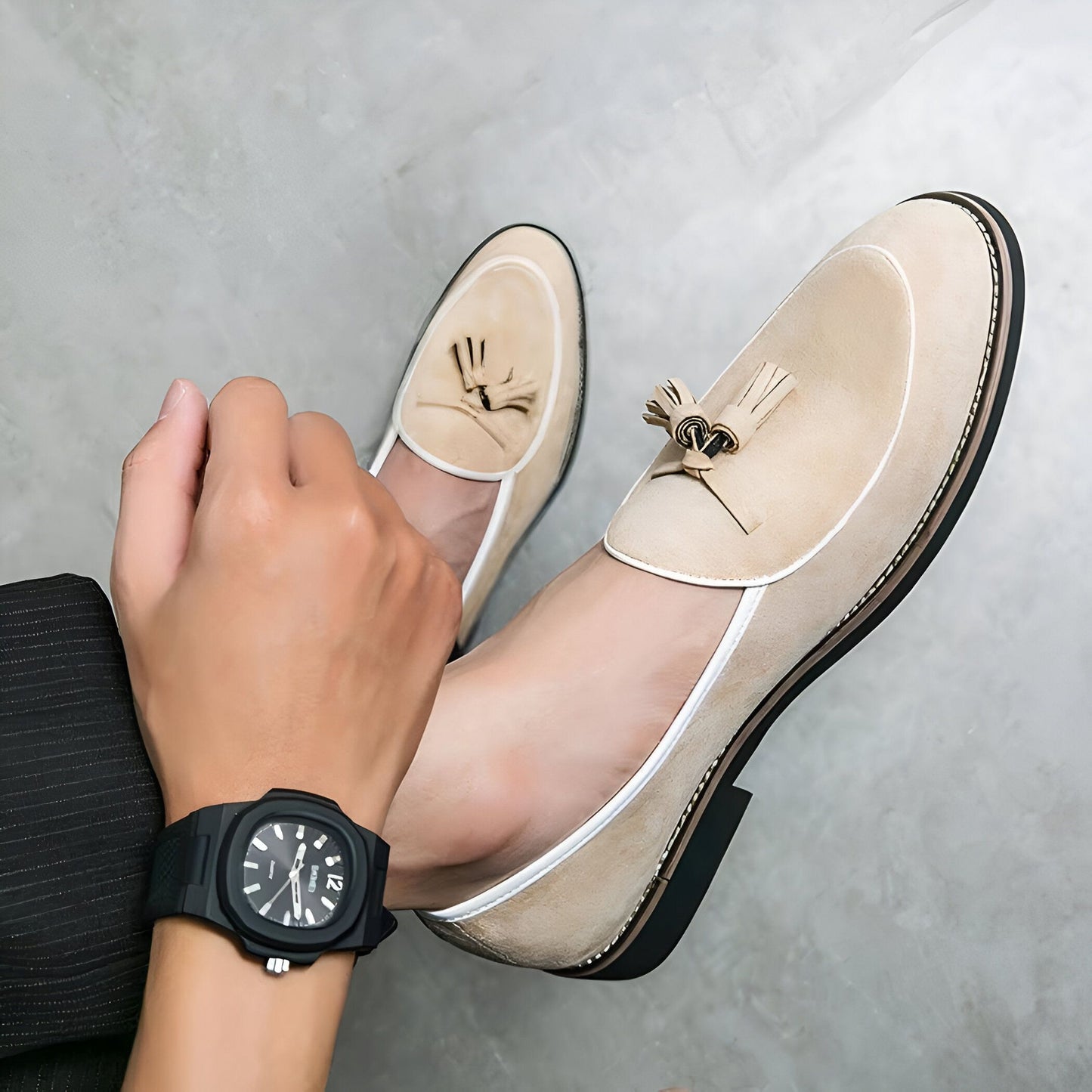 Luxe Mocassins homme cuir suède à glands
