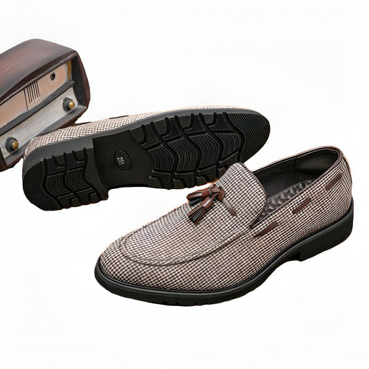Nova Mocassins Glands Homme Carreaux Marron Blanc