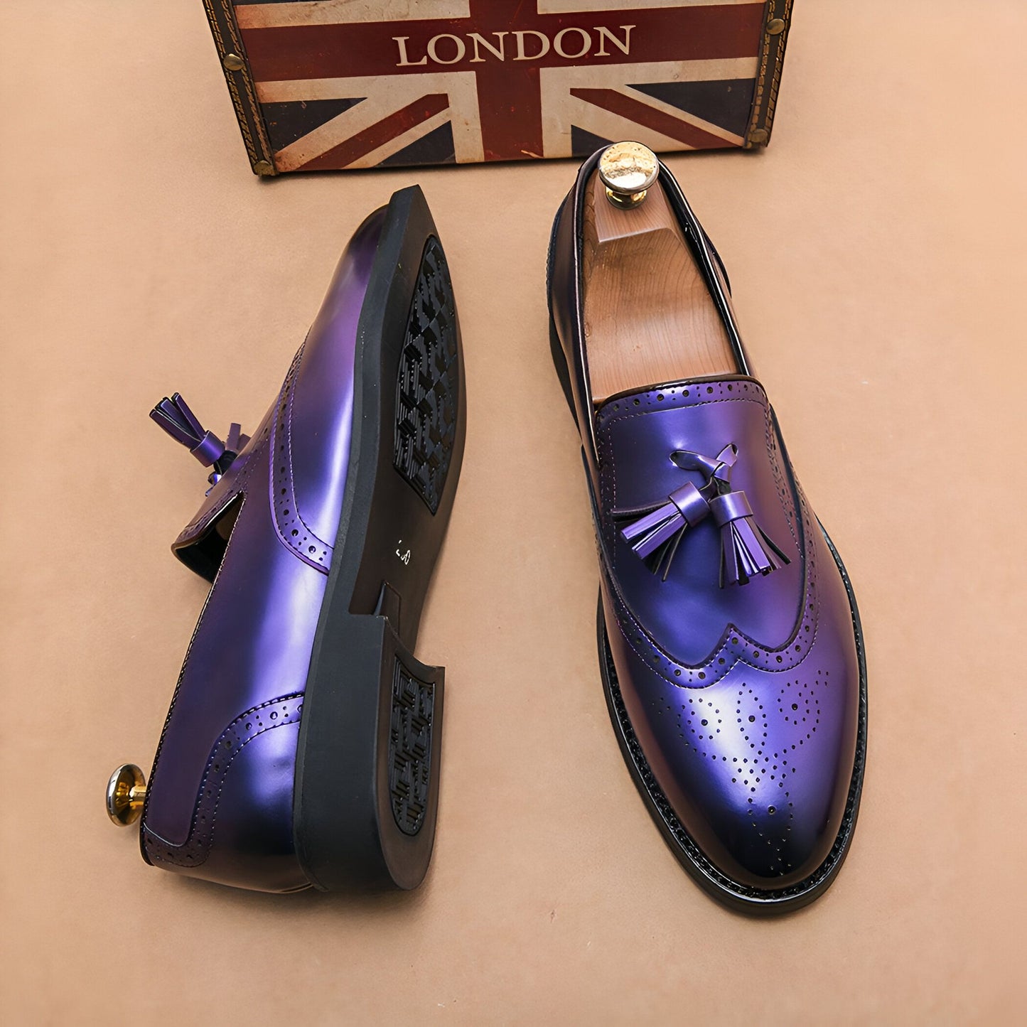 Mocassins Glands Violet Métallique Homme - Luxe Urbain