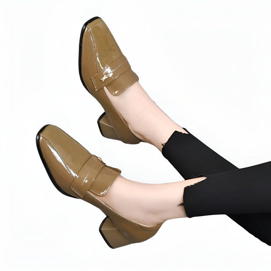 Nova Mocassins à Talons Bloc Élégants Simili Cuir Verni