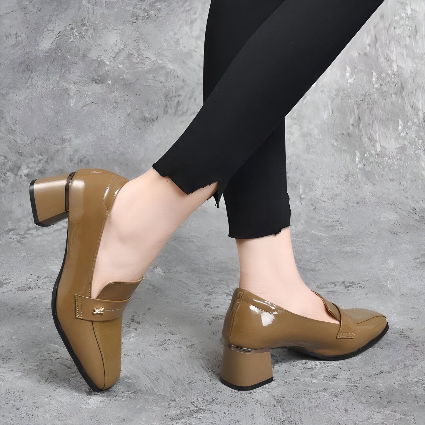 Nova Mocassins à Talons Bloc Élégants Simili Cuir Verni