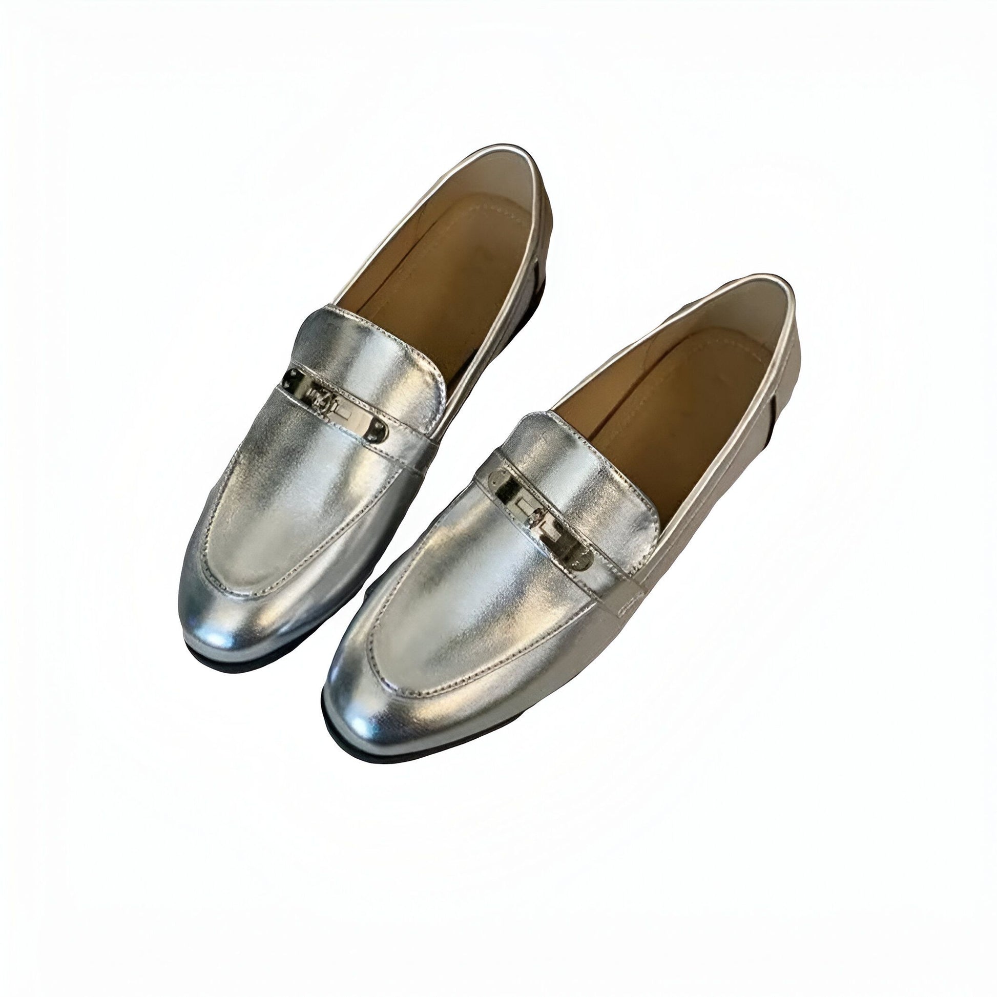 LuxStep Mocassins femme argentés talon carré