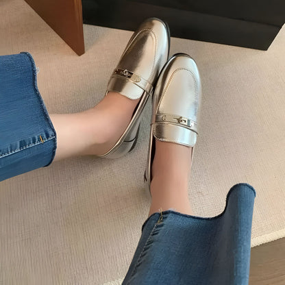 LuxStep Mocassins femme argentés talon carré