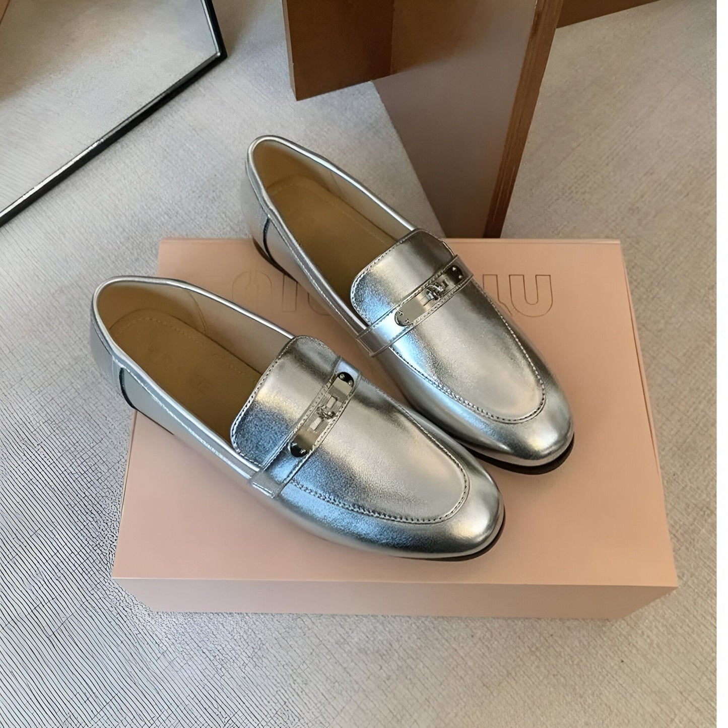 LuxStep Mocassins femme argentés talon carré
