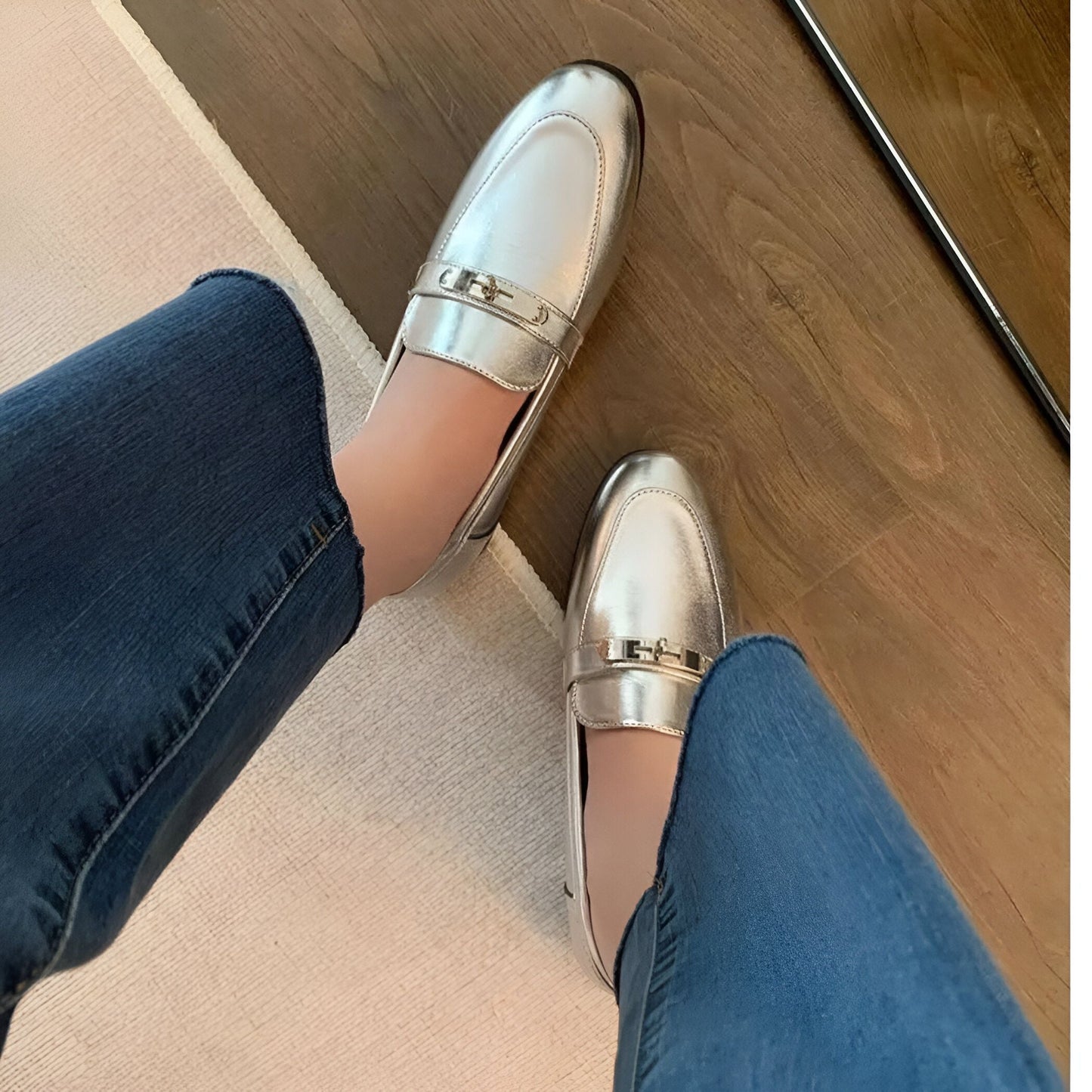 LuxStep Mocassins femme argentés talon carré