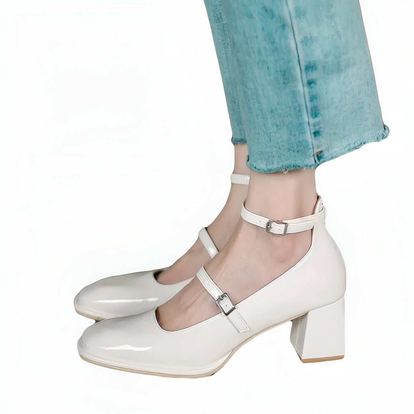 Mocassins Ballerines Mary-Jane Talon Carré Vernis Femme