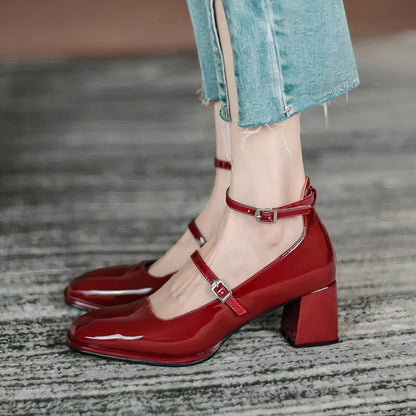 Mocassins Ballerines Mary-Jane Talon Carré Vernis Femme