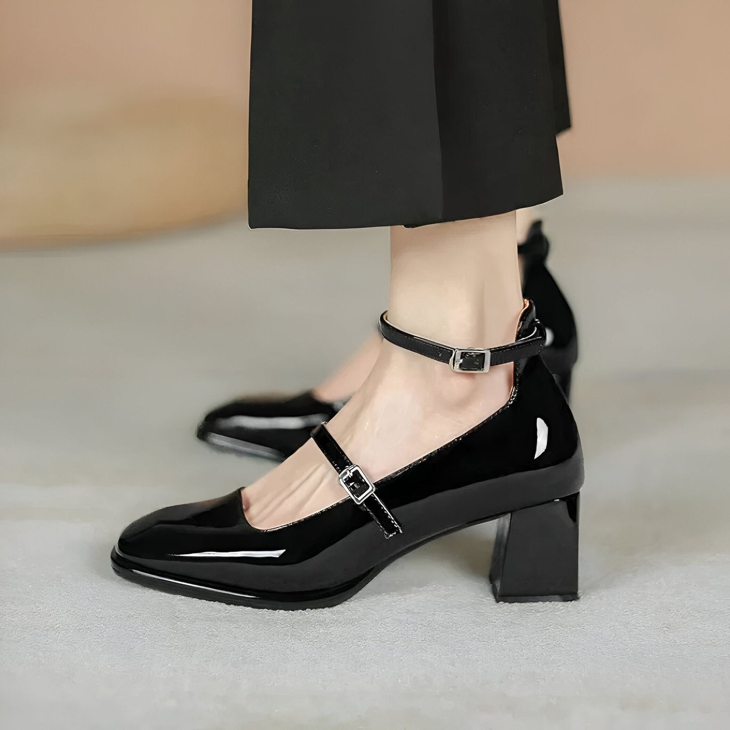 Mocassins Ballerines Mary-Jane Talon Carré Vernis Femme
