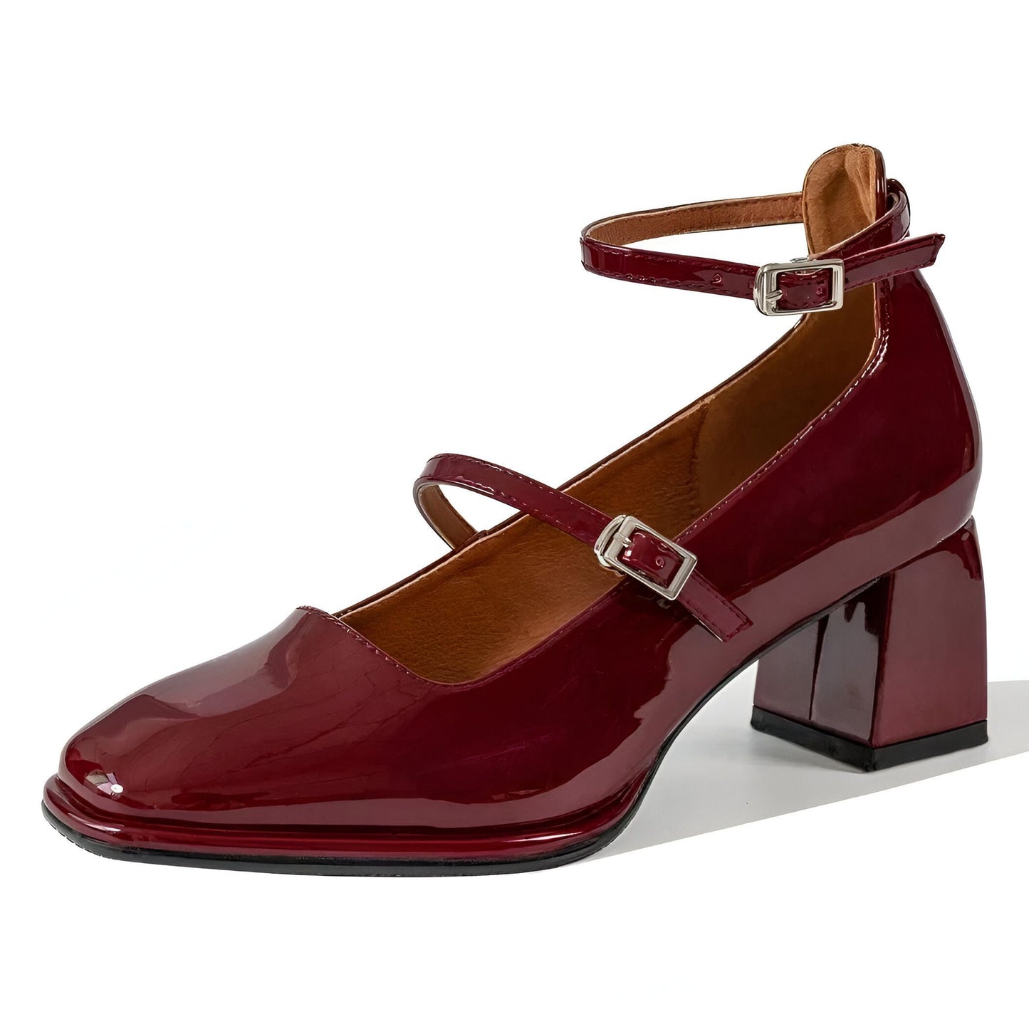 Mocassins Ballerines Mary-Jane Talon Carré Vernis Femme