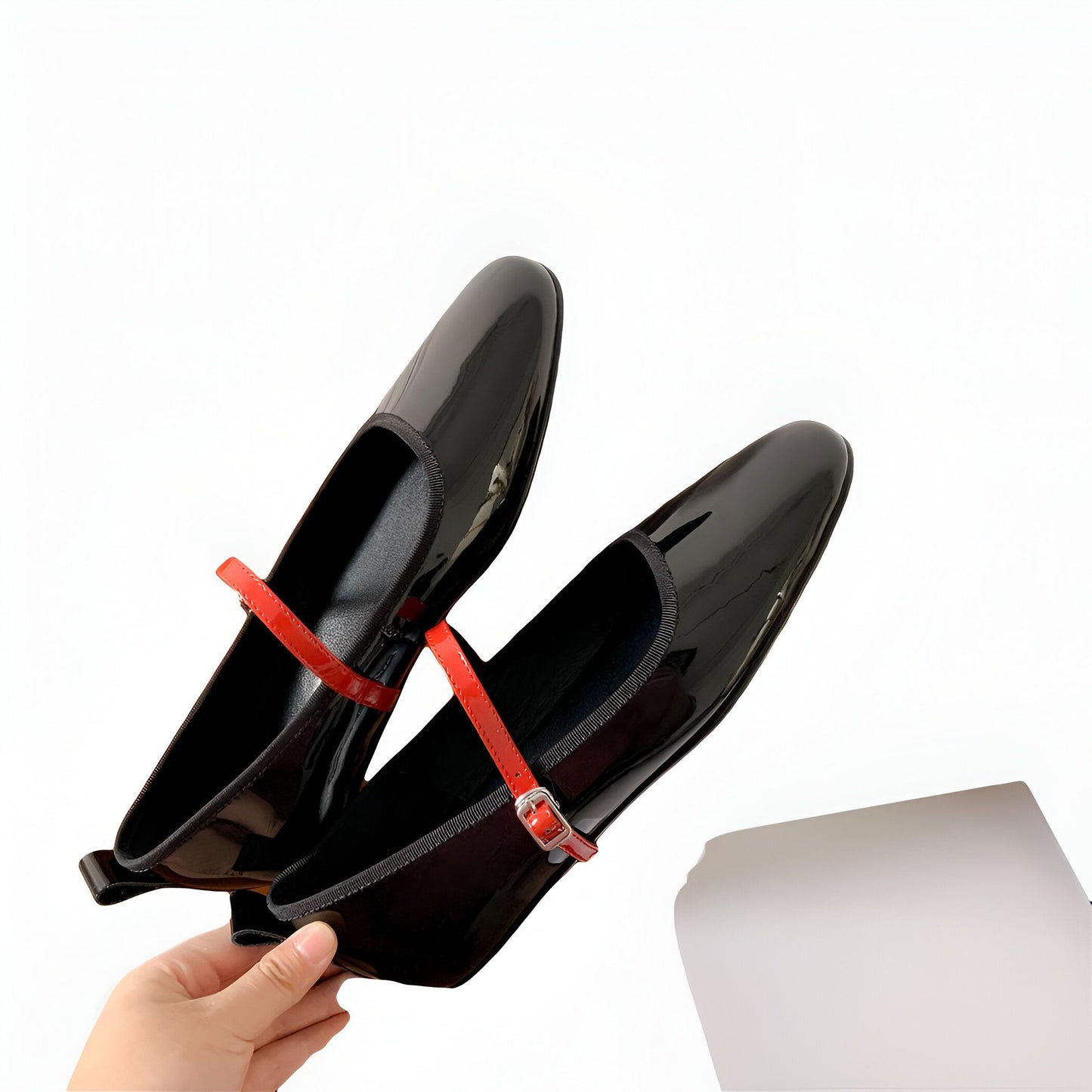 Luxe Mocassins Ballerines Vernis Noir/Rouge
