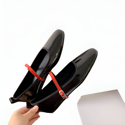 Luxe Mocassins Ballerines Vernis Noir/Rouge