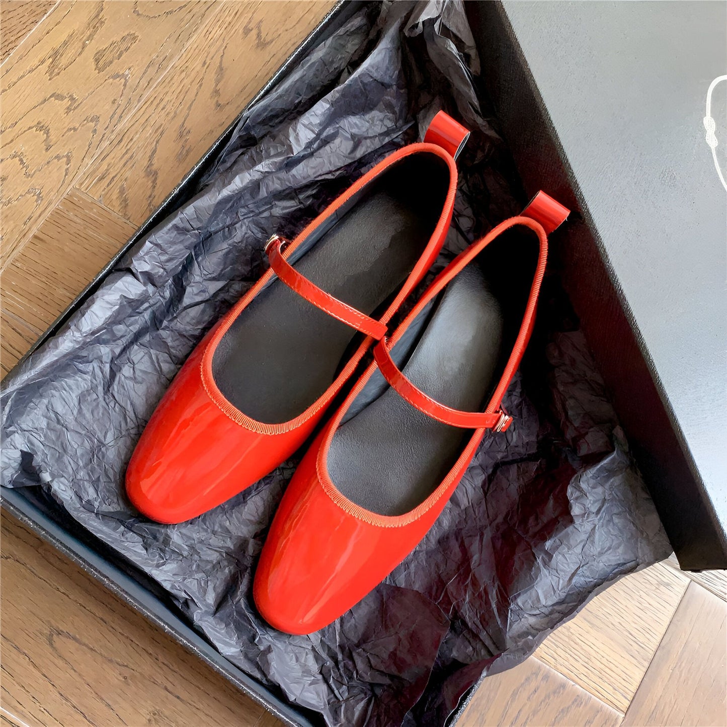 Luxe Mocassins Ballerines Vernis Noir/Rouge