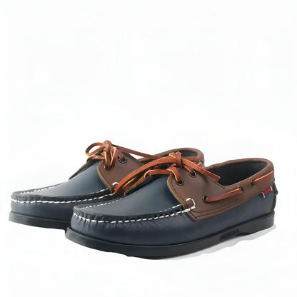 Mocassins Bateau Homme - Bleu Marine Coutures Blanches