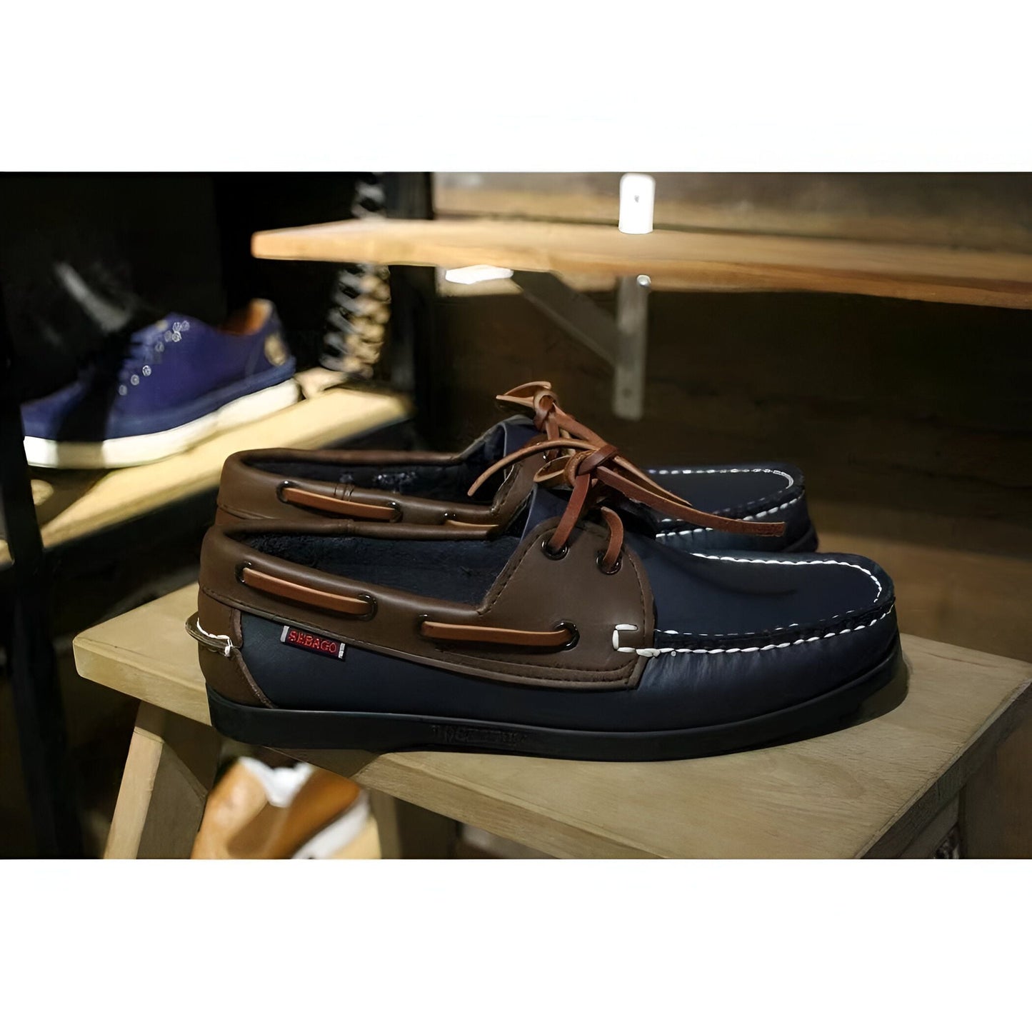Mocassins Bateau Homme - Bleu Marine Coutures Blanches
