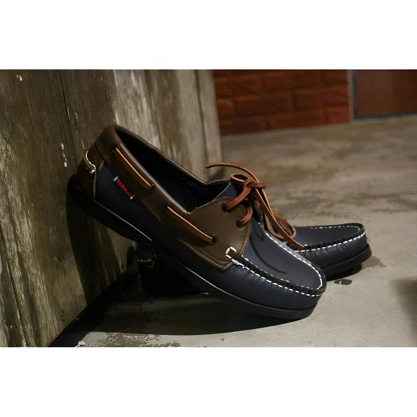 Mocassins Bateau Homme - Bleu Marine Coutures Blanches