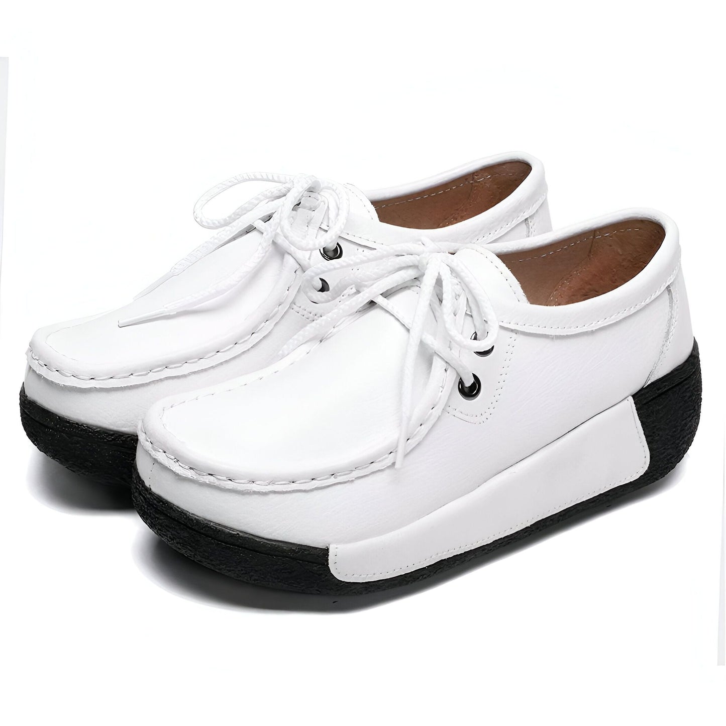 Nova Mocassins compensés femme lacets style bateau