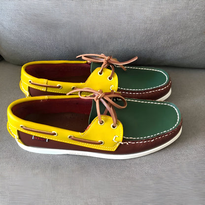 Élégance Mocassins Tricolores Lacets Homme Aspect Cuir