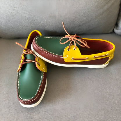 Élégance Mocassins Tricolores Lacets Homme Aspect Cuir