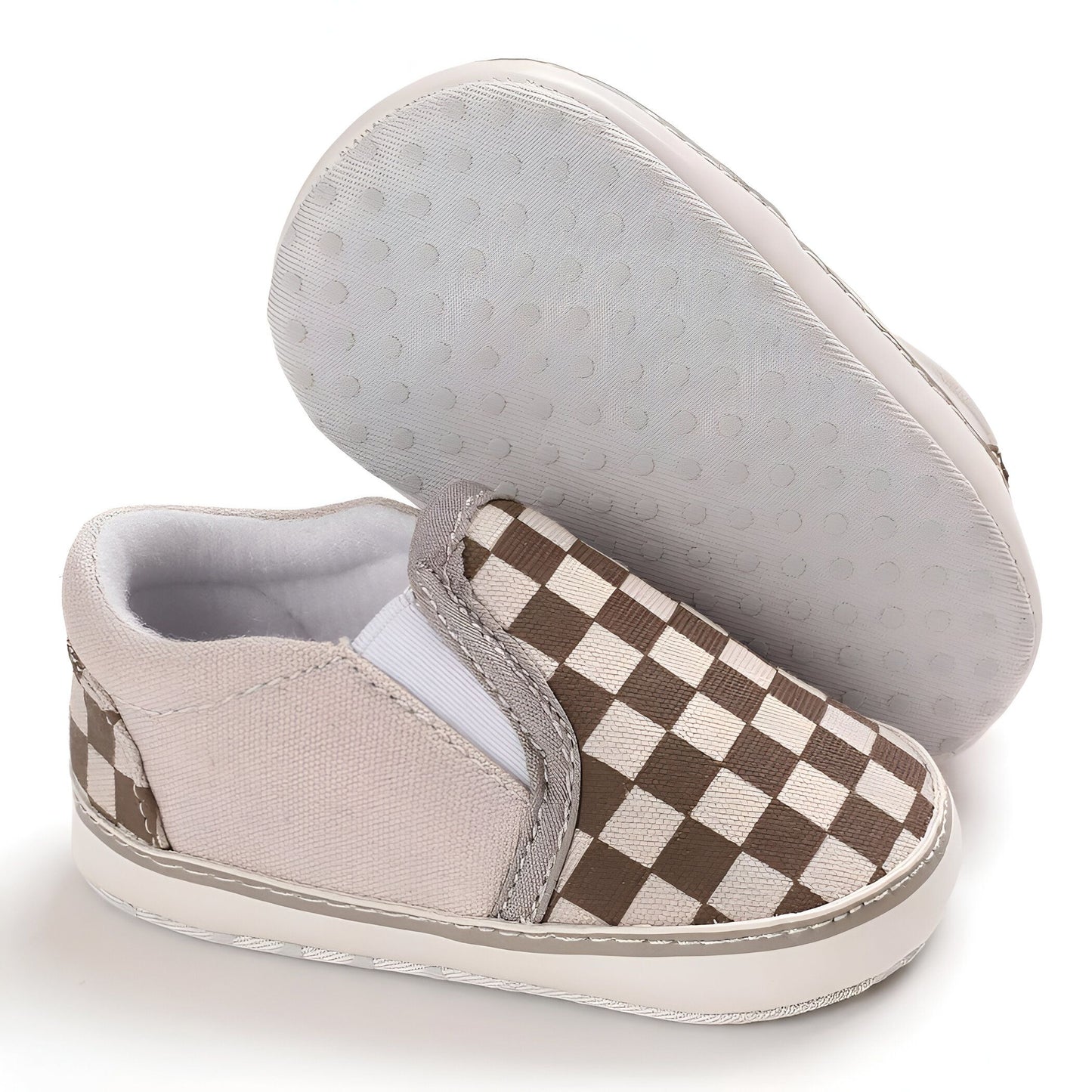 Mocassins Bébé Garçon Toile Damier Confort Bien Pensé