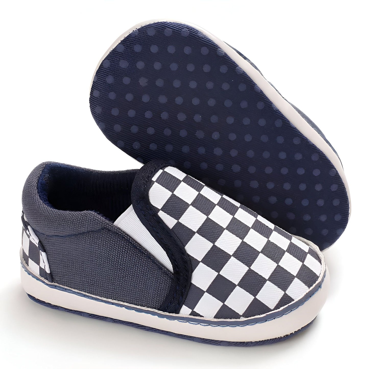 Mocassins Bébé Garçon Toile Damier Confort Bien Pensé