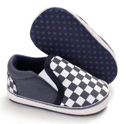 Mocassins Bébé Garçon Toile Damier Confort Bien Pensé