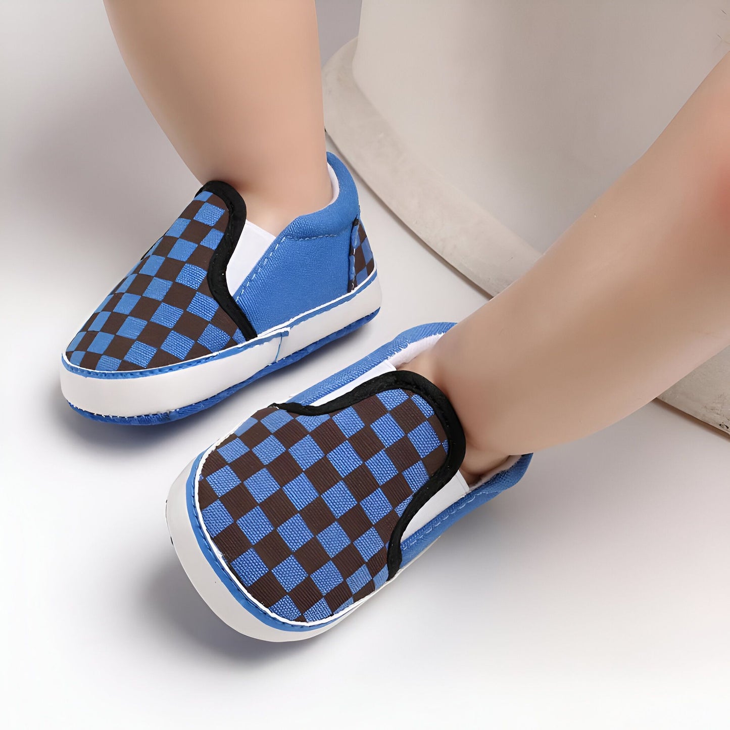 Mocassins Bébé Garçon Toile Damier Confort Bien Pensé