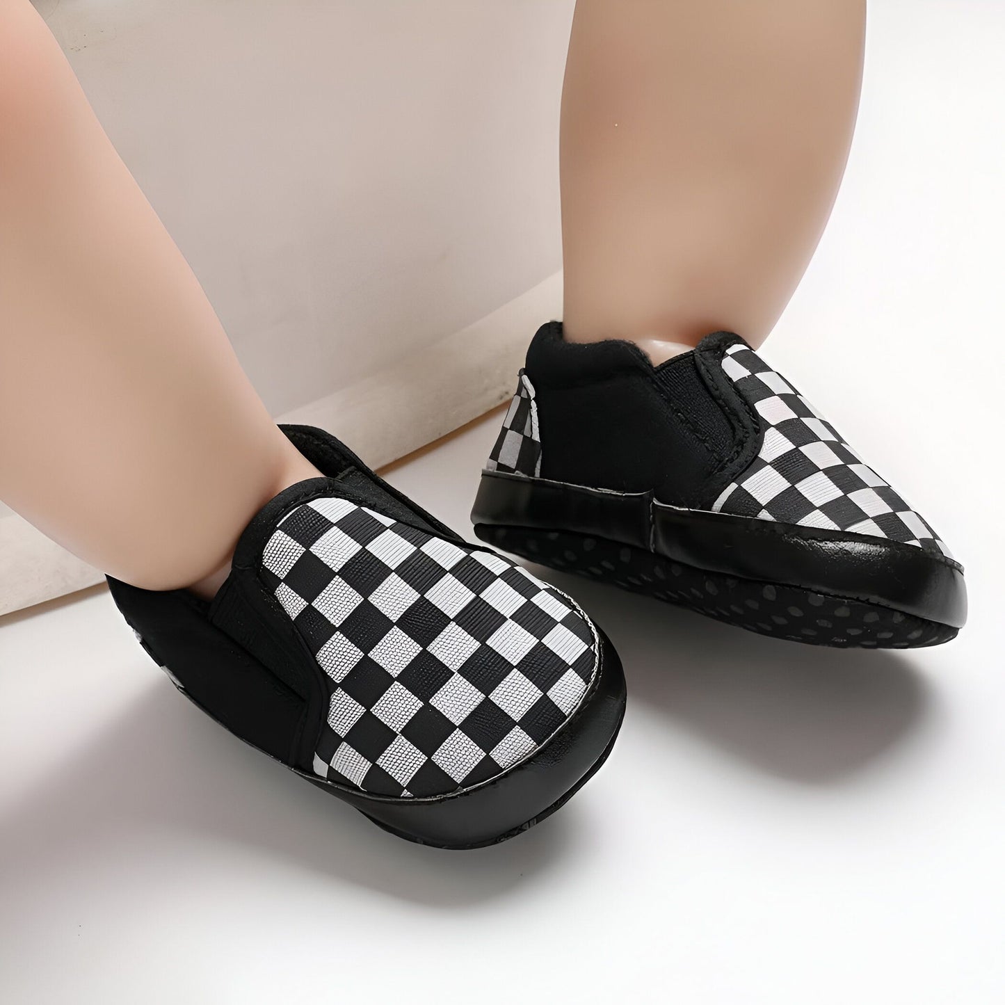 Mocassins Bébé Garçon Toile Damier Confort Bien Pensé