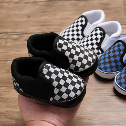 Mocassins Bébé Garçon Toile Damier Confort Bien Pensé