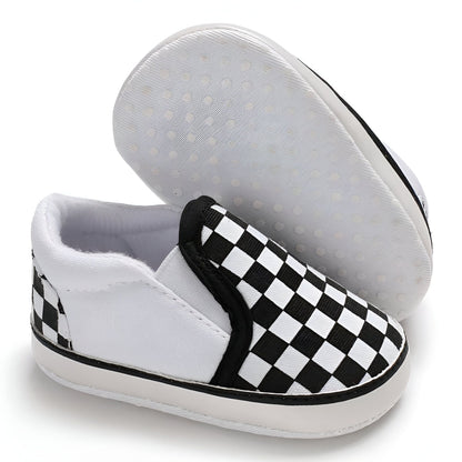 Mocassins Bébé Garçon Toile Damier Confort Bien Pensé
