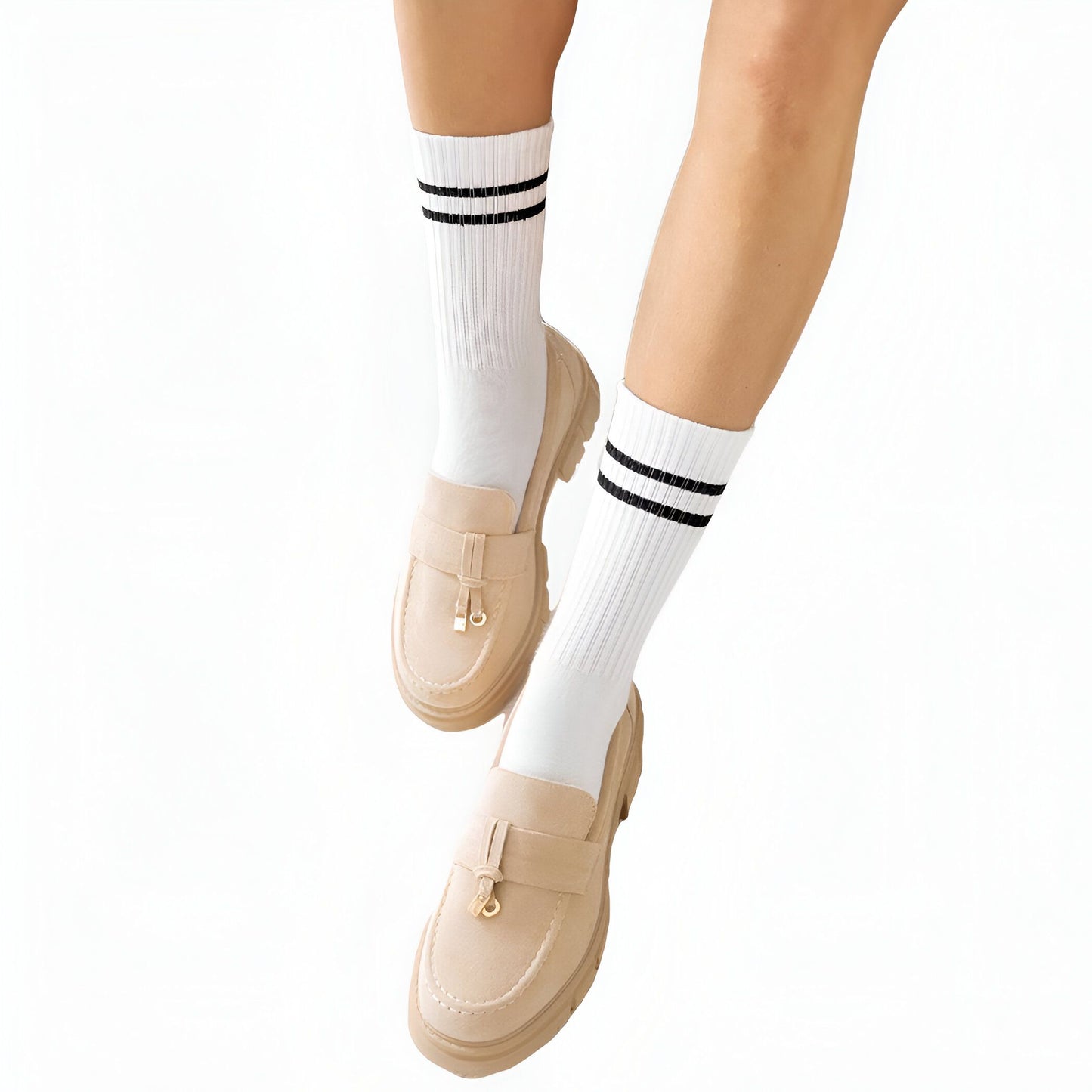 Luxe Mocassins Beiges Femme Glands Semelle Épaisse