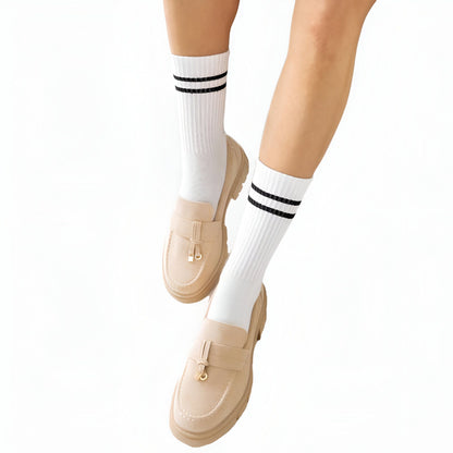 Luxe Mocassins Beiges Femme Glands Semelle Épaisse