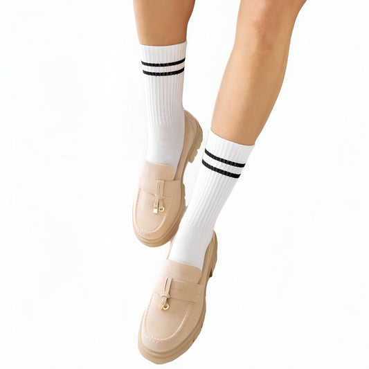 Luxe Mocassins Beiges Femme Glands Semelle Épaisse