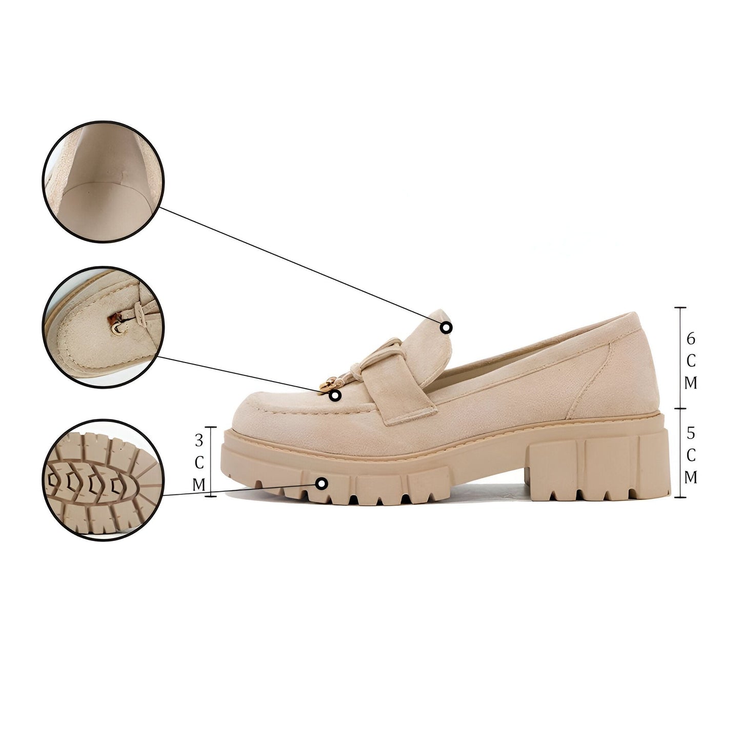 Luxe Mocassins Beiges Femme Glands Semelle Épaisse