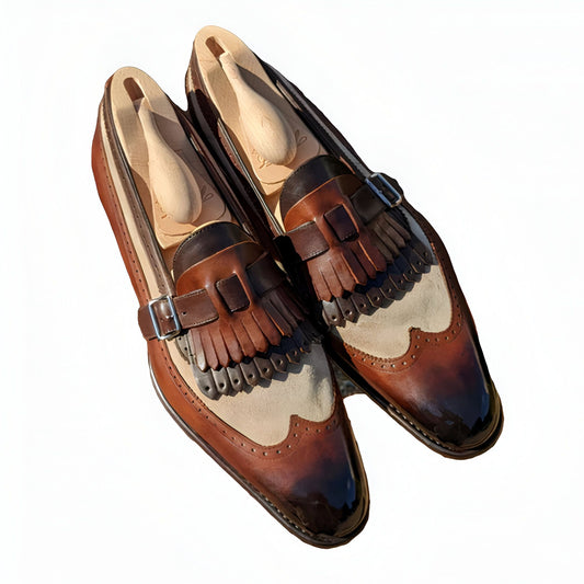 Nova Mocassins Bicolores Franges Boucle Homme Rétro