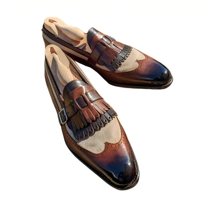 Nova Mocassins Bicolores Franges Boucle Homme Rétro