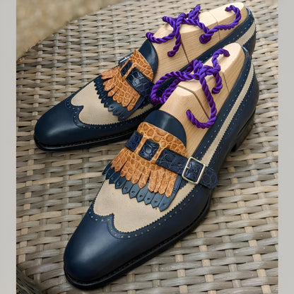 Nova Mocassins Bicolores Franges Boucle Homme Rétro