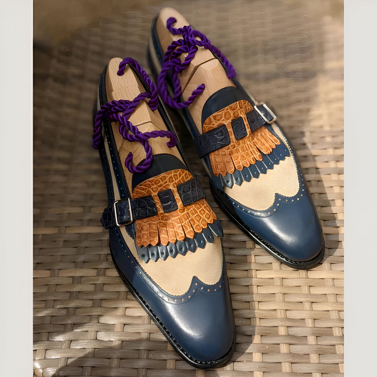 Nova Mocassins Bicolores Franges Boucle Homme Rétro