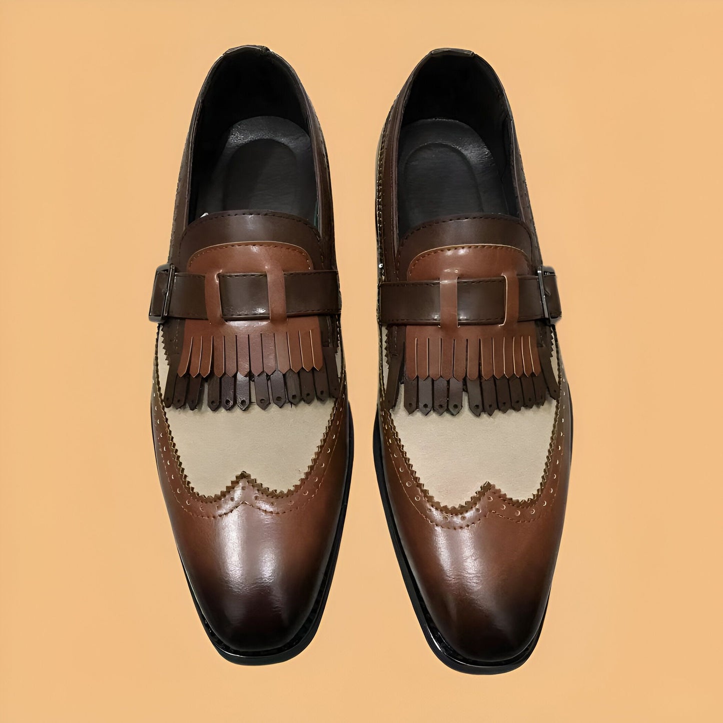 Nova Mocassins Bicolores Franges Boucle Homme Rétro