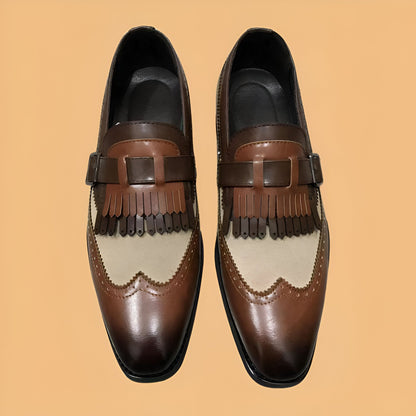 Nova Mocassins Bicolores Franges Boucle Homme Rétro