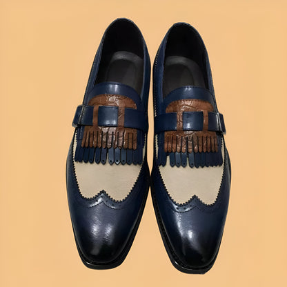 Nova Mocassins Bicolores Franges Boucle Homme Rétro