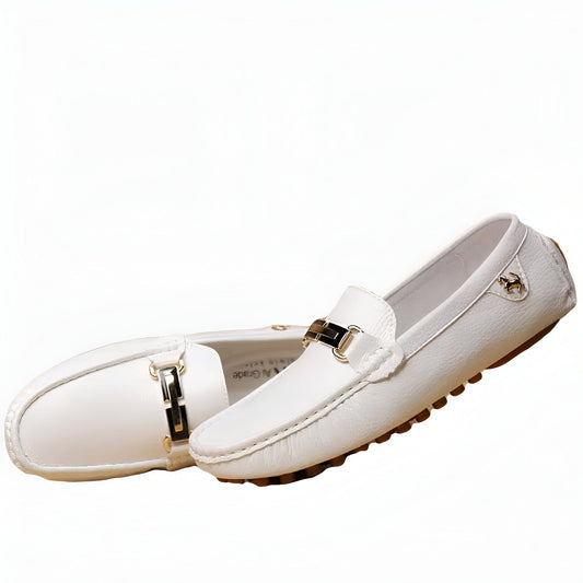 Prestige Mocassins Blancs Cuir Effet Homme Élégant